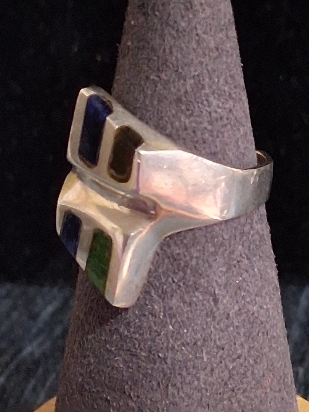 Vintage Mexican Sterling Silver Inlay Modernist Geometric Ring Sz 8